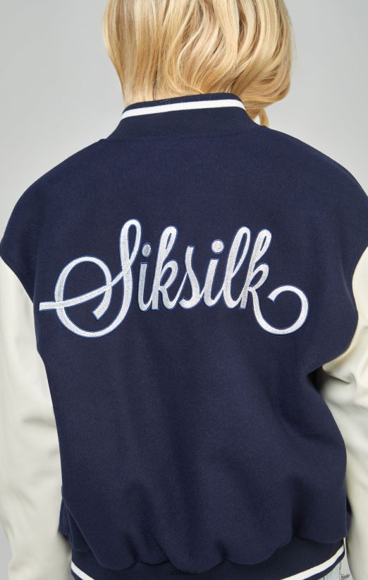 SikSilk Apparel 020XHH131 Navy Varsity Bomber Jacket Women