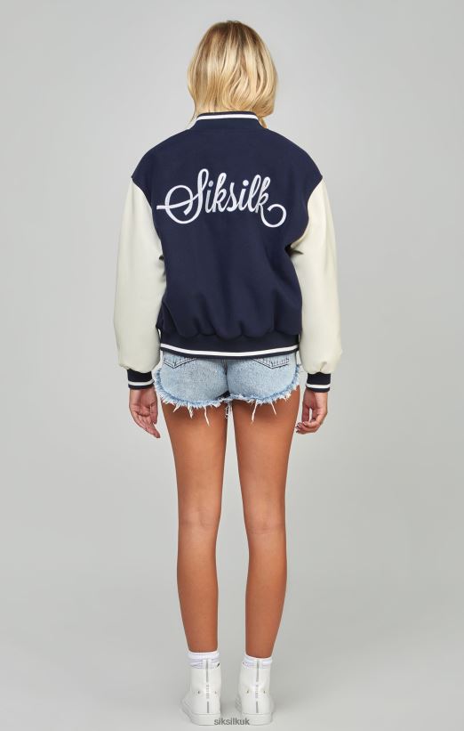 SikSilk Apparel 020XHH131 Navy Varsity Bomber Jacket Women