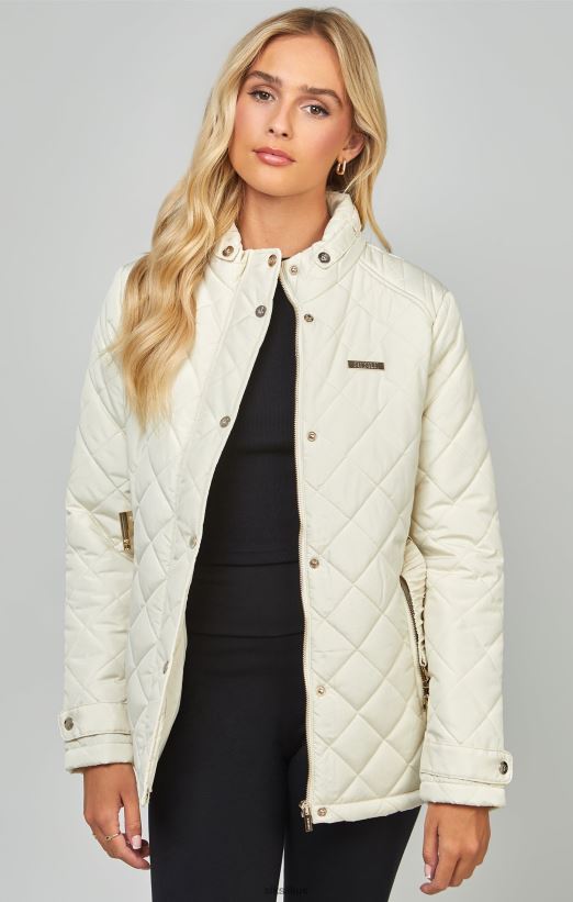 SikSilk Apparel 020XHH133 Cream Belted Quilted Jacket Women