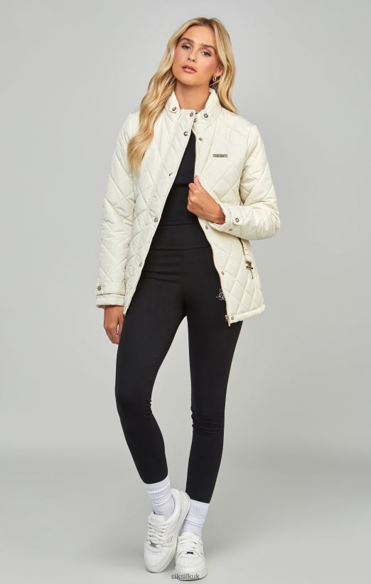 SikSilk Apparel 020XHH133 Cream Belted Quilted Jacket Women