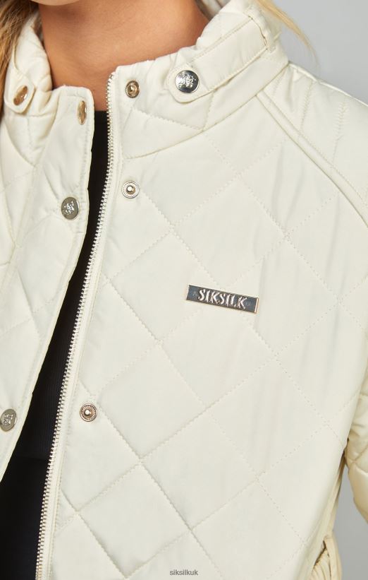 SikSilk Apparel 020XHH133 Cream Belted Quilted Jacket Women