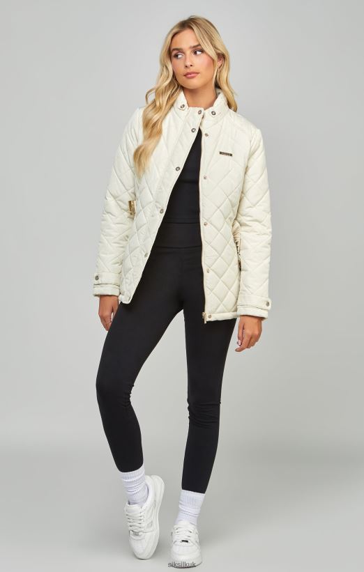 SikSilk Apparel 020XHH133 Cream Belted Quilted Jacket Women