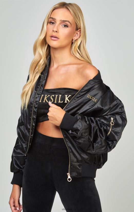 SikSilk Apparel 020XHH136 High Shine Oversized Bomber Jacket Women