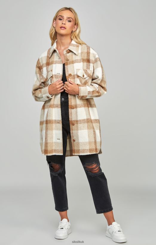 SikSilk Apparel 020XHH137 Beige Checked Shacket Women