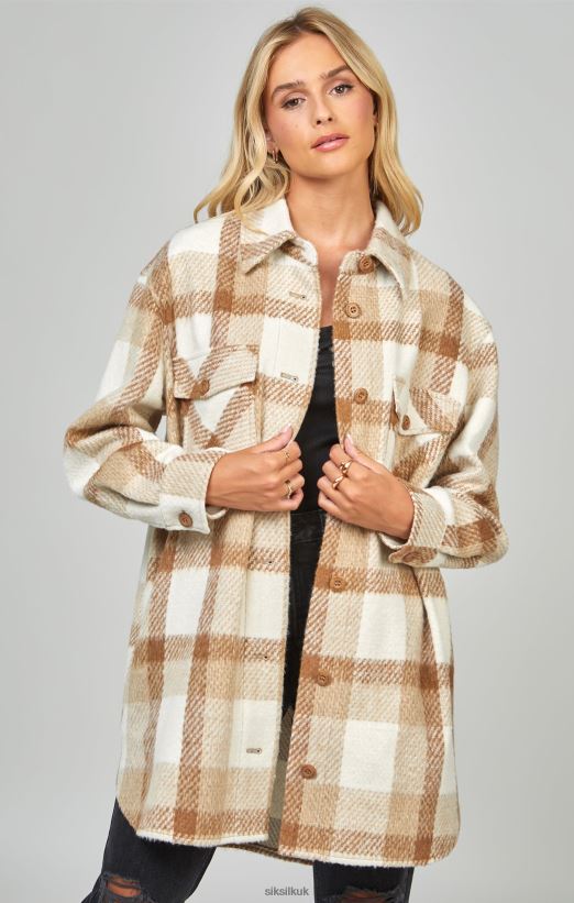 SikSilk Apparel 020XHH137 Beige Checked Shacket Women