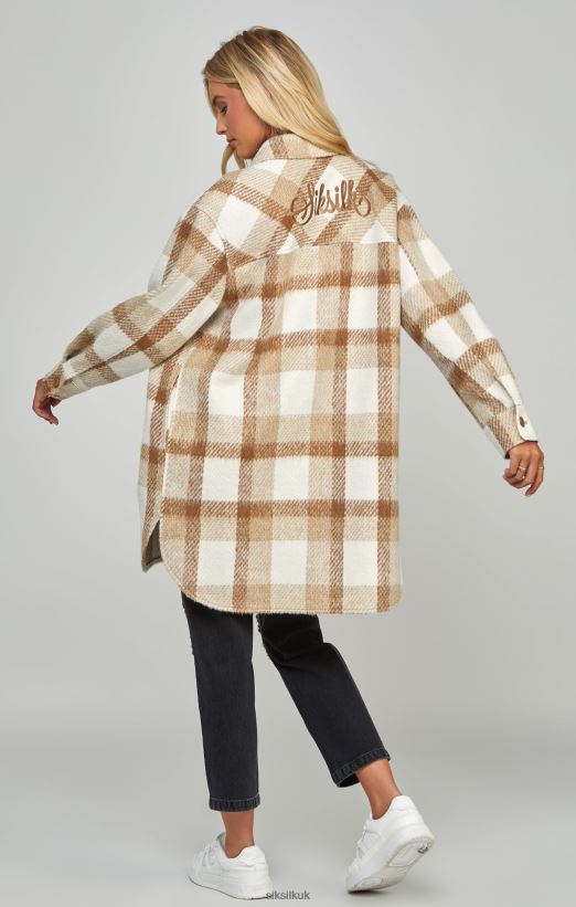SikSilk Apparel 020XHH137 Beige Checked Shacket Women