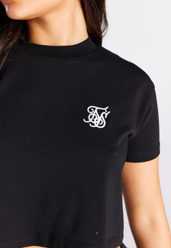 SikSilk Apparel 020XHH25 Black Essential Box Fit Crop T-Shirt Women