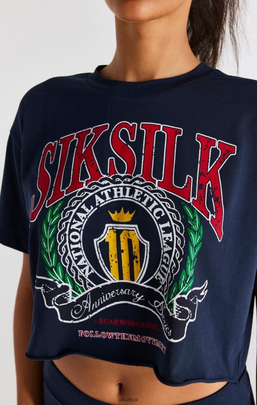 SikSilk Apparel 020XHH28 Navy Crop Varsity T-Shirt Women