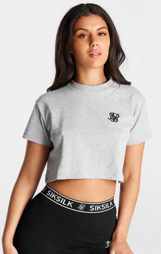 SikSilk Apparel 020XHH29 Grey Marl Essential Box Fit Crop T-Shirt Women