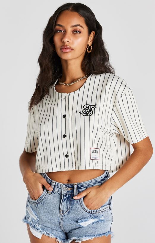 SikSilk Apparel 020XHH33 Ecru Crop Baseball Jersey Women