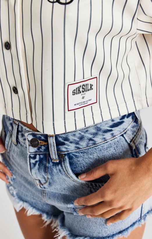 SikSilk Apparel 020XHH33 Ecru Crop Baseball Jersey Women