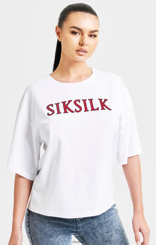 SikSilk Apparel 020XHH35 White Sparkle Boxy Crop T-Shirt Women