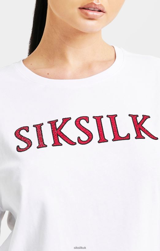 SikSilk Apparel 020XHH35 White Sparkle Boxy Crop T-Shirt Women