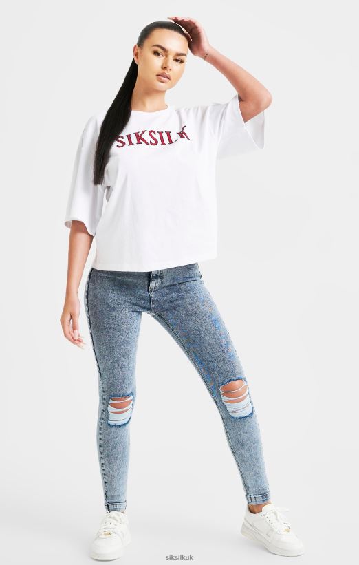 SikSilk Apparel 020XHH35 White Sparkle Boxy Crop T-Shirt Women