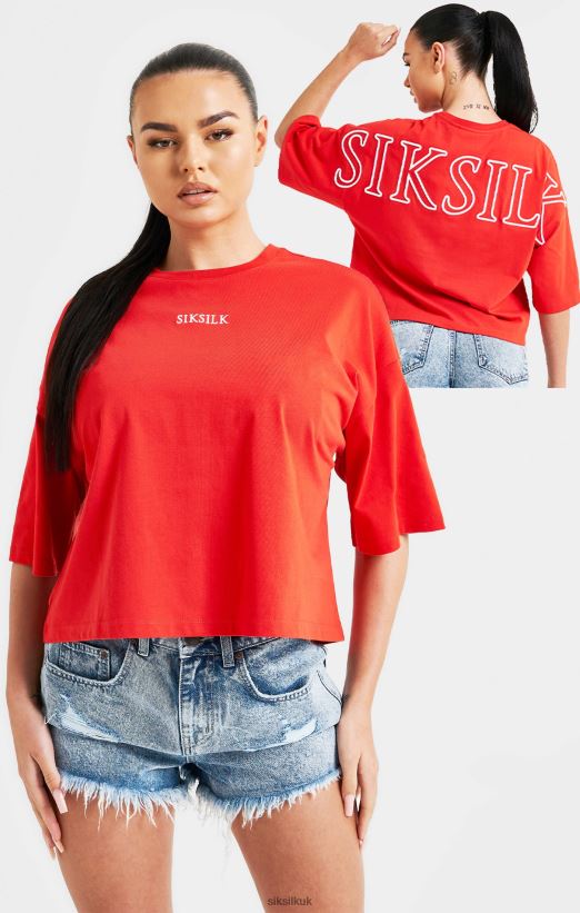 SikSilk Apparel 020XHH36 Red Branded Crop T-Shirt Women