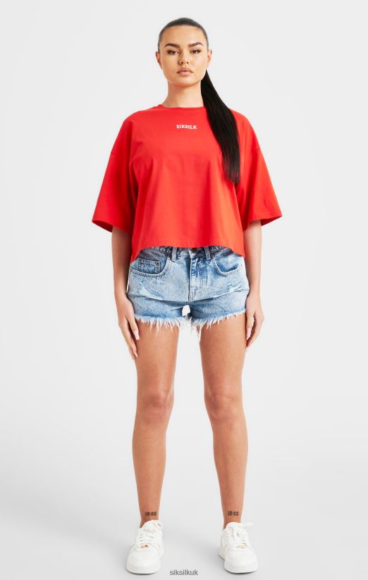SikSilk Apparel 020XHH36 Red Branded Crop T-Shirt Women