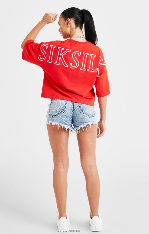 SikSilk Apparel 020XHH36 Red Branded Crop T-Shirt Women