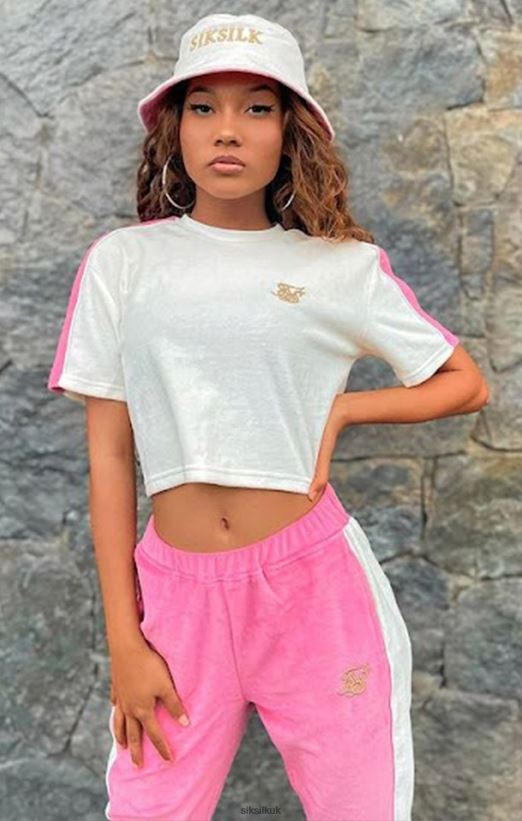 SikSilk Apparel 020XHH38 Ecru Velour Crop T-Shirt Women