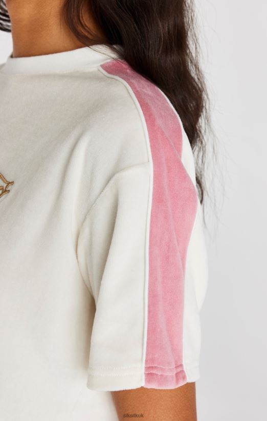 SikSilk Apparel 020XHH38 Ecru Velour Crop T-Shirt Women