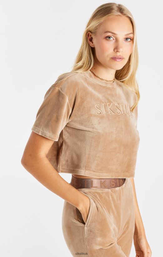 SikSilk Apparel 020XHH42 Gold Velour Cropped T-Shirt Women