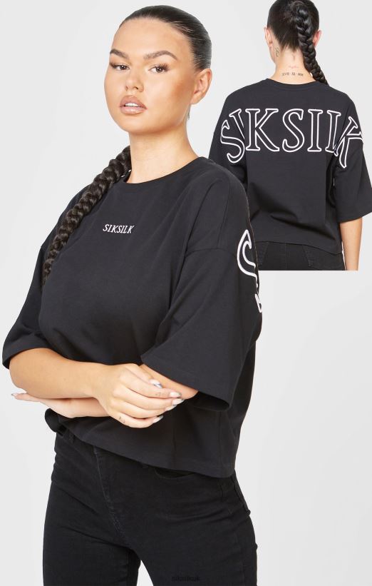 SikSilk Apparel 020XHH43 Black Branded Crop T-Shirt Women