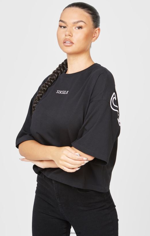 SikSilk Apparel 020XHH43 Black Branded Crop T-Shirt Women