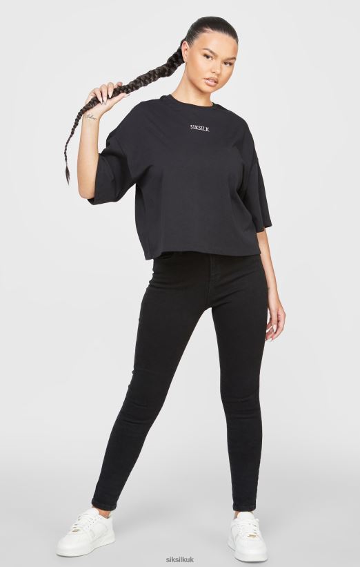 SikSilk Apparel 020XHH43 Black Branded Crop T-Shirt Women