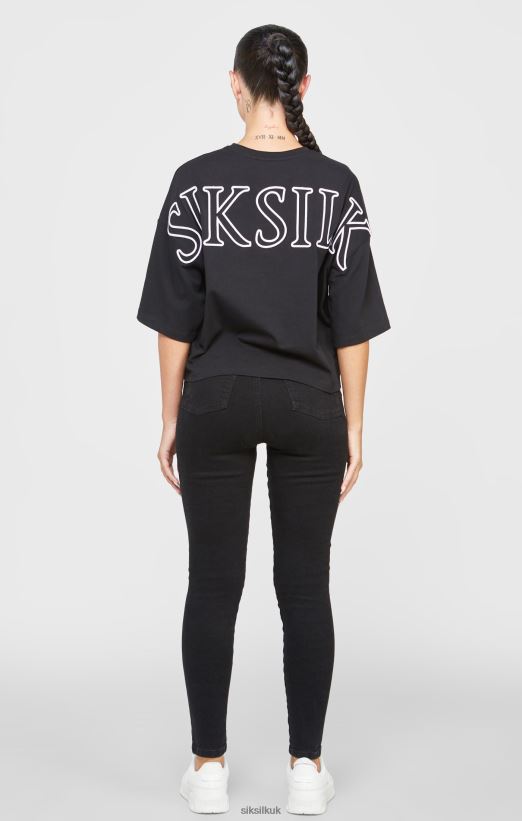 SikSilk Apparel 020XHH43 Black Branded Crop T-Shirt Women