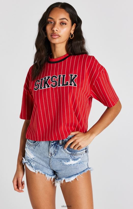 SikSilk Apparel 020XHH44 Red Baseball Stripe T-Shirt Women