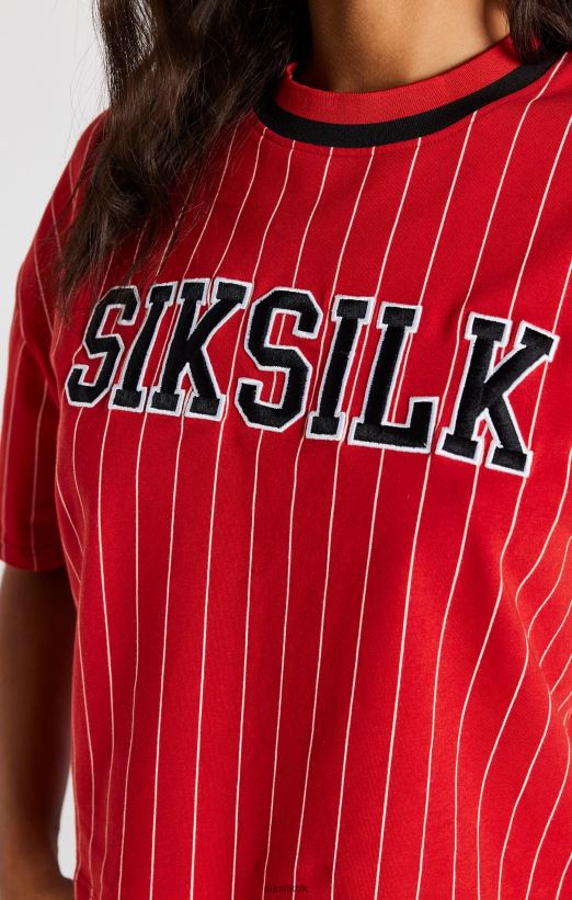 SikSilk Apparel 020XHH44 Red Baseball Stripe T-Shirt Women
