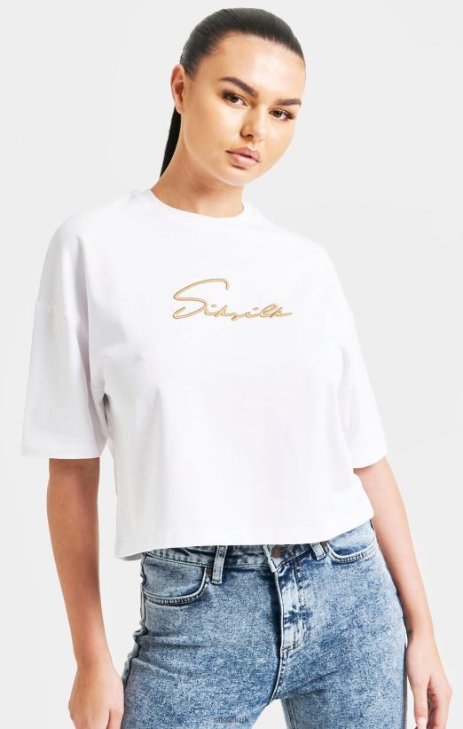 SikSilk Apparel 020XHH45 White Signature Crop Tee Women