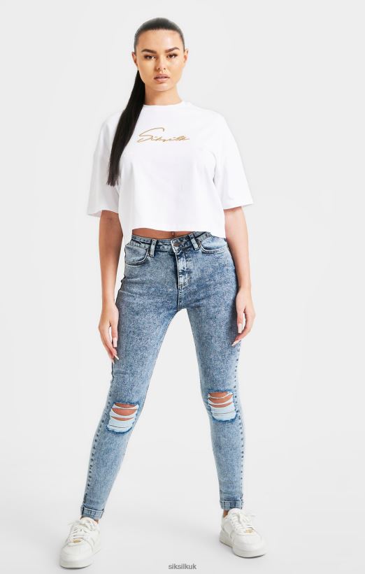 SikSilk Apparel 020XHH45 White Signature Crop Tee Women
