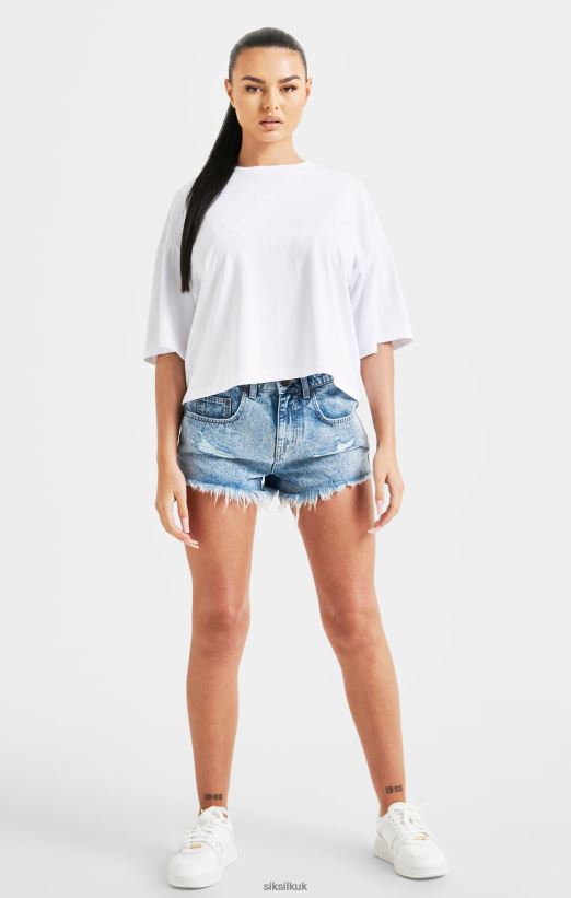 SikSilk Apparel 020XHH47 White Branded Crop T-Shirt Rainbow Women