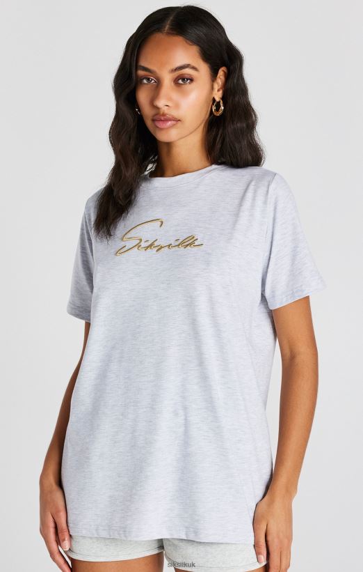 SikSilk Apparel 020XHH48 Grey Marl Signature Boyfriend T-Shirt Women