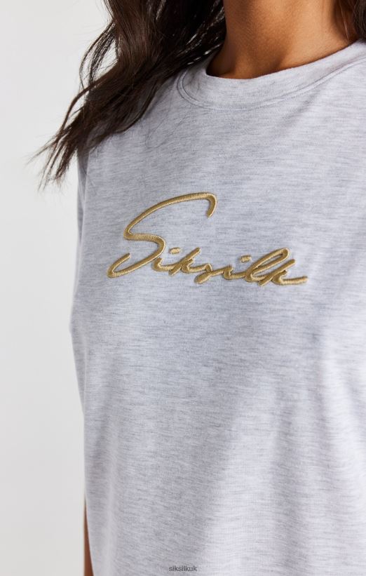 SikSilk Apparel 020XHH48 Grey Marl Signature Boyfriend T-Shirt Women