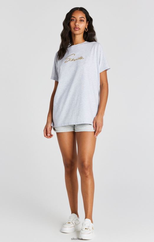 SikSilk Apparel 020XHH48 Grey Marl Signature Boyfriend T-Shirt Women