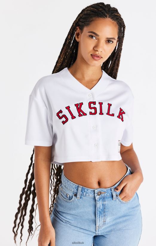 SikSilk Apparel 020XHH50 White Baseball Crop Jersey Women