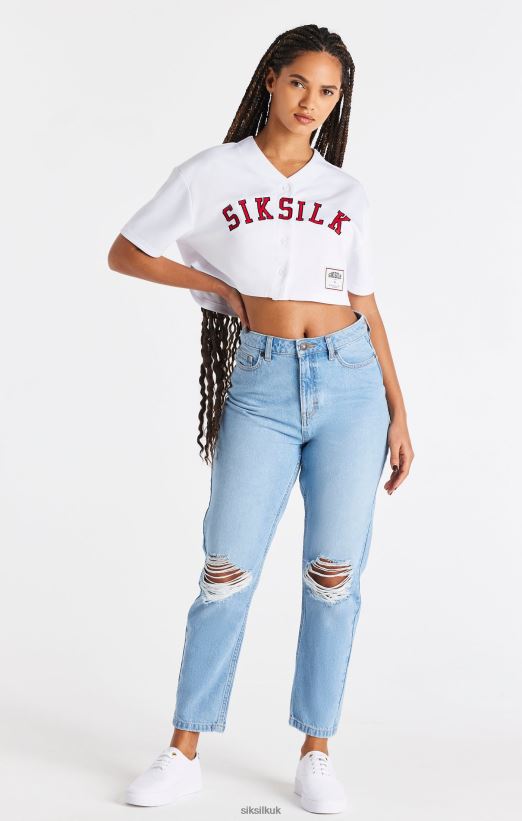 SikSilk Apparel 020XHH50 White Baseball Crop Jersey Women