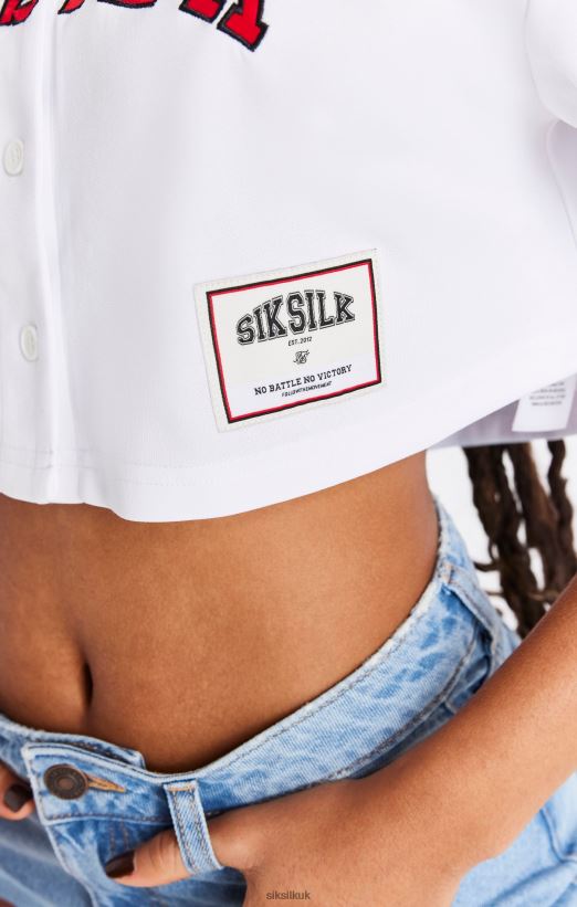 SikSilk Apparel 020XHH50 White Baseball Crop Jersey Women