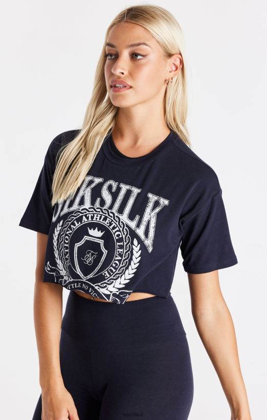 SikSilk Apparel 020XHH51 Navy Varsity Cropped T-Shirt Women