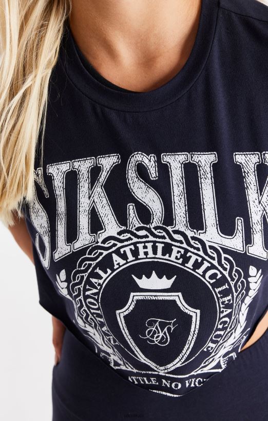 SikSilk Apparel 020XHH51 Navy Varsity Cropped T-Shirt Women
