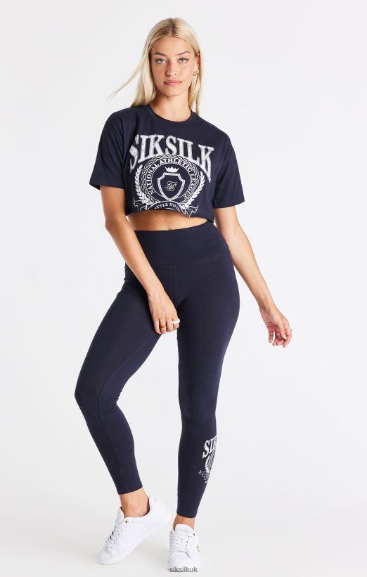 SikSilk Apparel 020XHH51 Navy Varsity Cropped T-Shirt Women