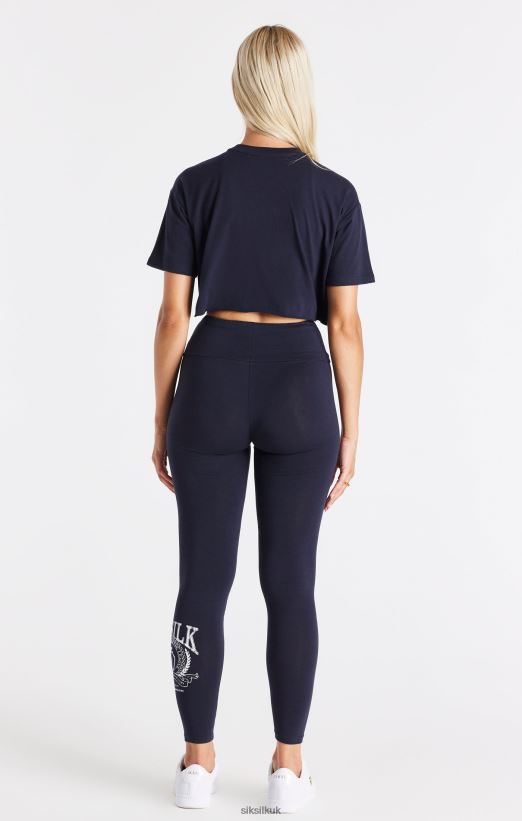 SikSilk Apparel 020XHH51 Navy Varsity Cropped T-Shirt Women