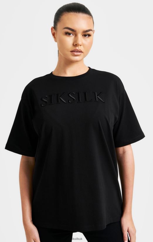 SikSilk Apparel 020XHH52 Black Embroidered Boyfriend T-Shirt Women