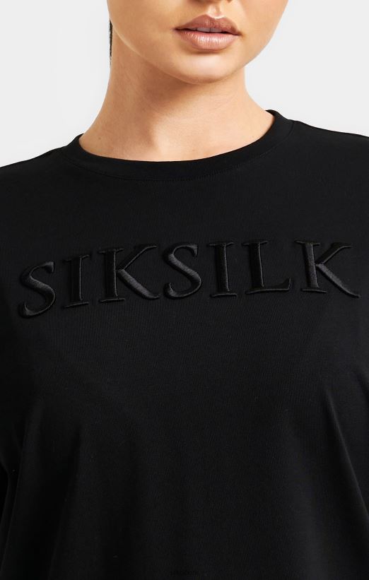 SikSilk Apparel 020XHH52 Black Embroidered Boyfriend T-Shirt Women