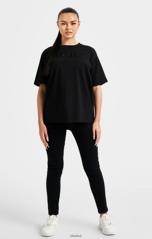 SikSilk Apparel 020XHH52 Black Embroidered Boyfriend T-Shirt Women