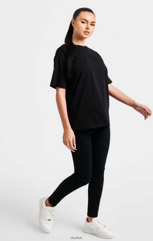 SikSilk Apparel 020XHH52 Black Embroidered Boyfriend T-Shirt Women