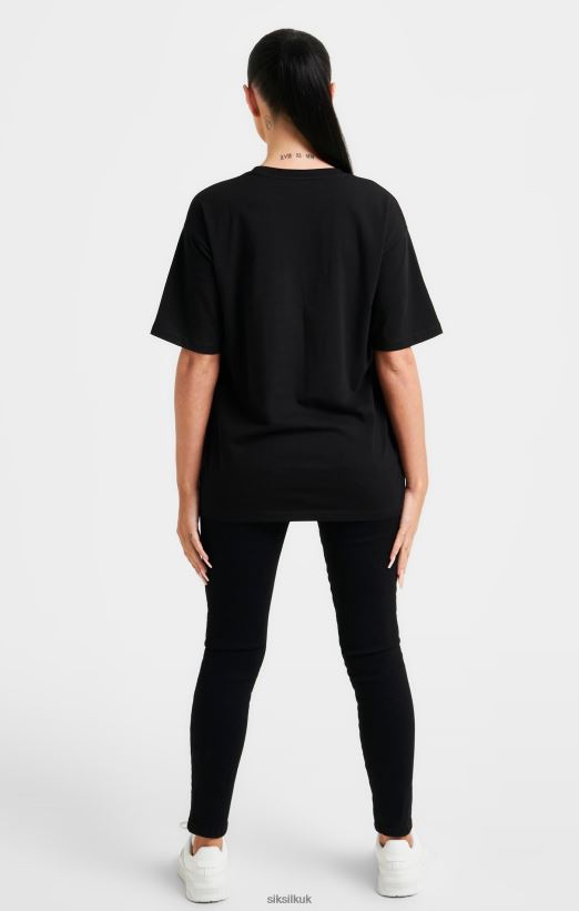 SikSilk Apparel 020XHH52 Black Embroidered Boyfriend T-Shirt Women