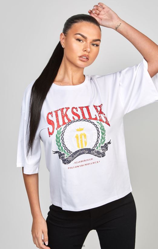 SikSilk Apparel 020XHH53 White Varsity Crop T-Shirt Women