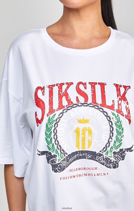 SikSilk Apparel 020XHH53 White Varsity Crop T-Shirt Women